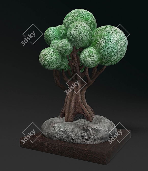 Whimsical Cartoon Tree Sculpture 3D model image 2