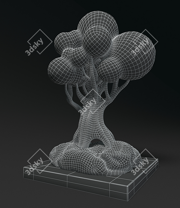 Whimsical Cartoon Tree Sculpture 3D model image 3