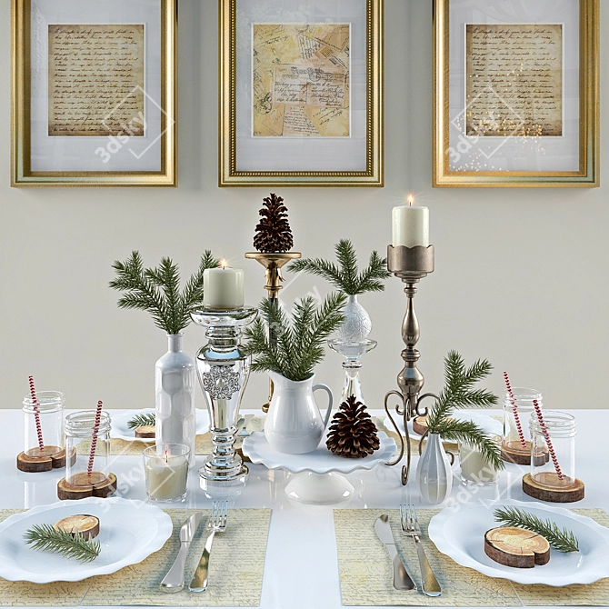 New Year's Table Décor 3D model image 1