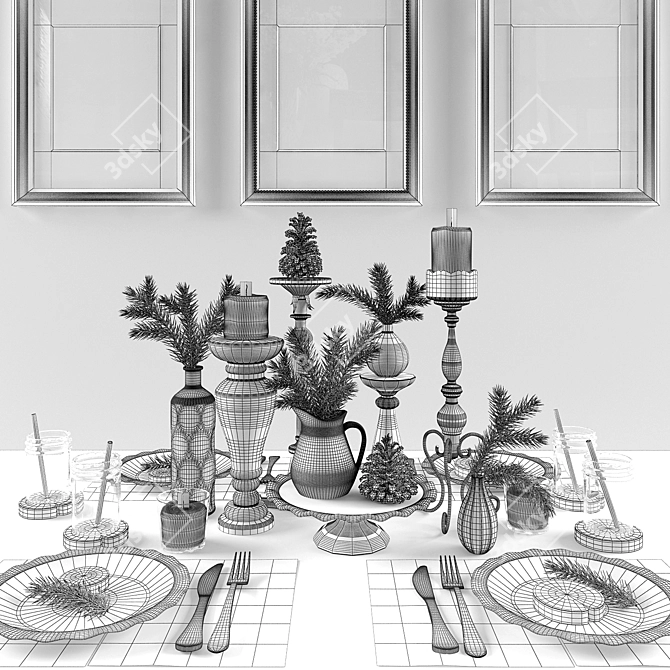 New Year's Table Décor 3D model image 3