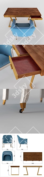 Elegant Chichester Chair & Onegin Desk Set 3D model image 2