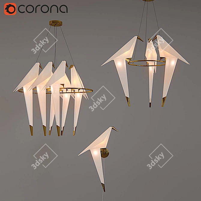 Elegant Perch Light: Origami Bird Lamp 3D model image 1