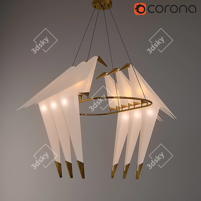 Elegant Perch Light: Origami Bird Lamp 3D model image 3