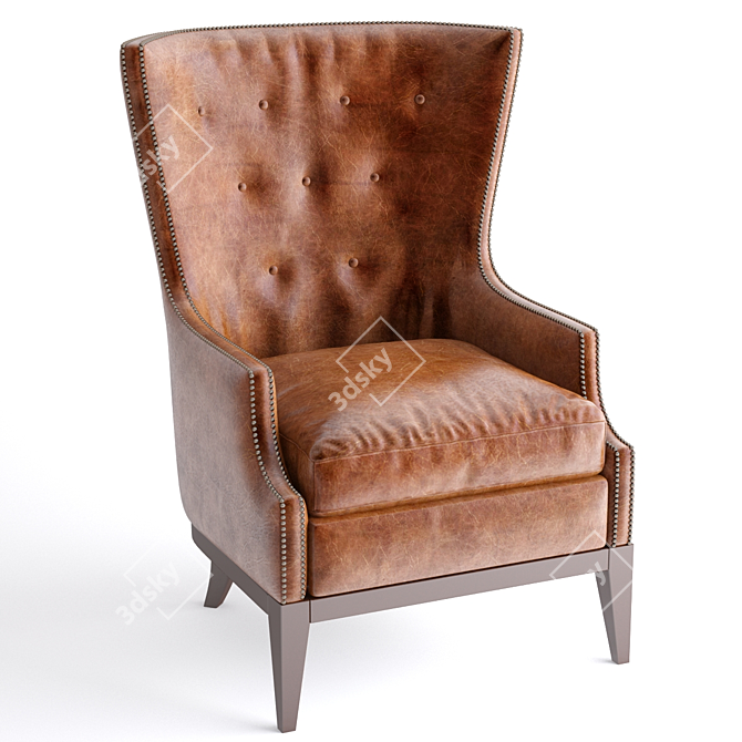 Elegant Oak Leather Chair. 3D model image 1