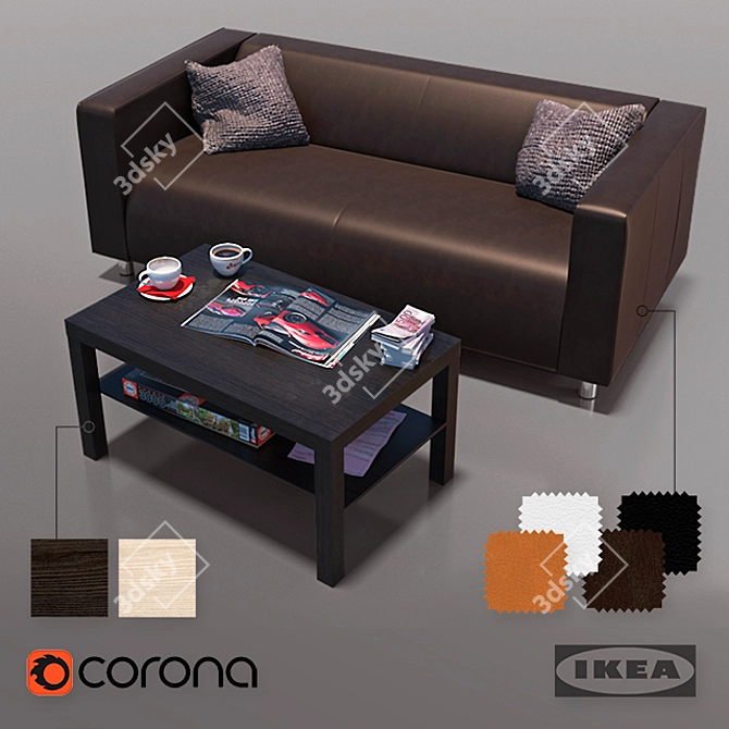 Modern Sofa Composition with Ikea Klippan and Lack Table 3D model image 1