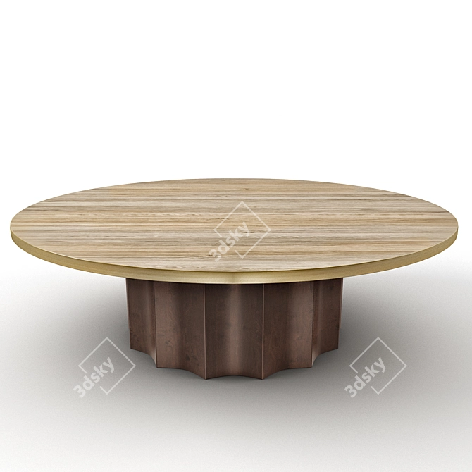 Brass-Accented Oak Cocktail Table 3D model image 1