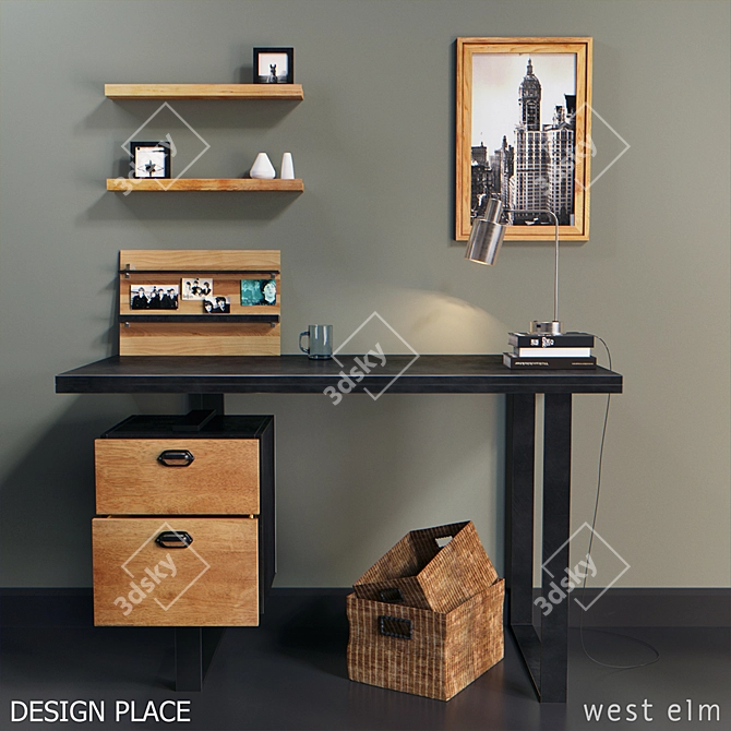 Title: Loft-inspired Workspace Table 3D model image 1