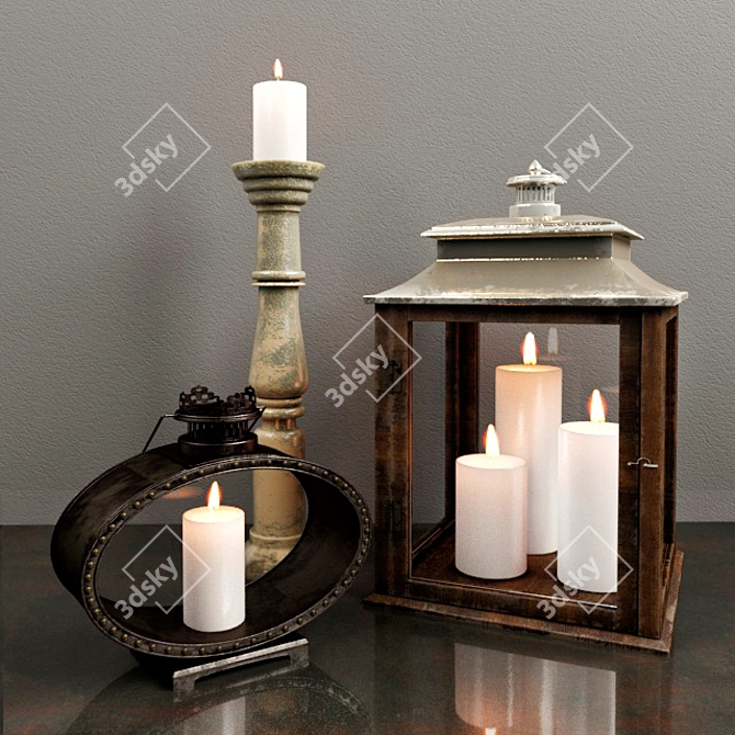 Elegant Candlestick Set 3D model image 1