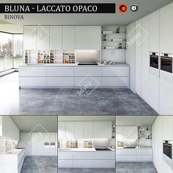 Elegant Bluna Kitchen: Laccato Opaco 3D model image 1