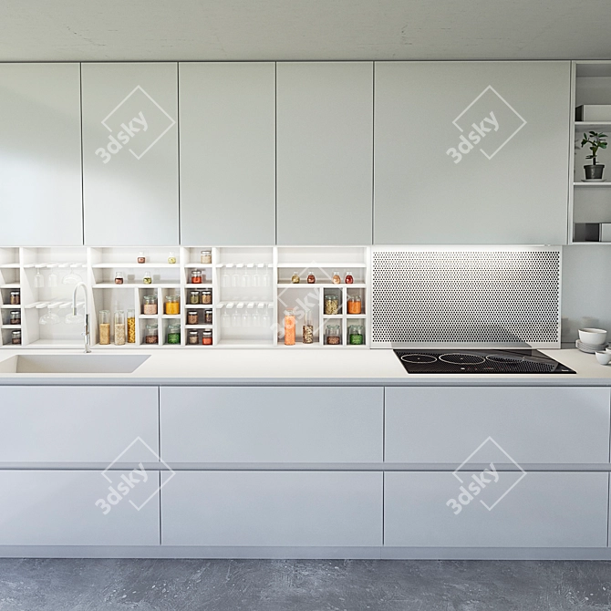 Elegant Bluna Kitchen: Laccato Opaco 3D model image 2