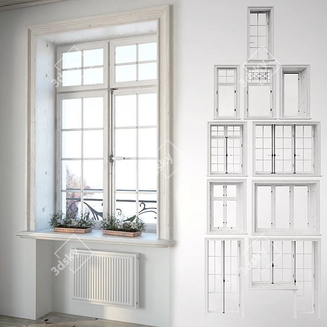 Elegant Windows Collection with Decor 3D model image 1