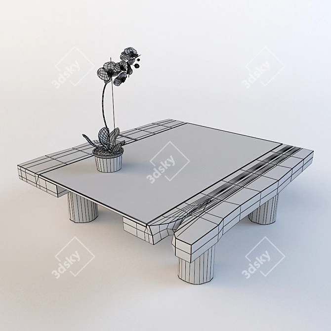 Rustic Wood Coffee Table with Glass Top 3D model image 2
