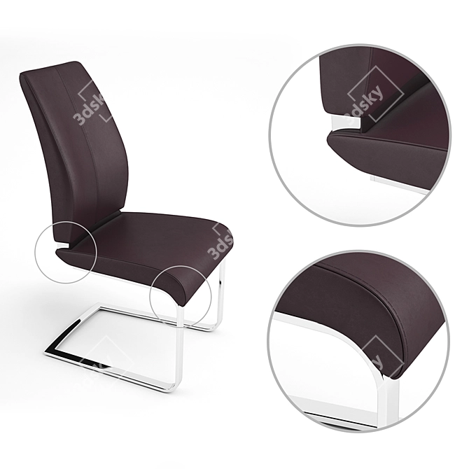 Sleek Leather Chrome Dining Chair 3D model image 2