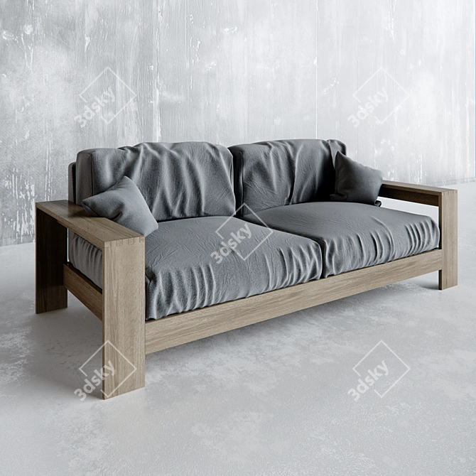 Elegant Walnut Wood Sofa 3D model image 1