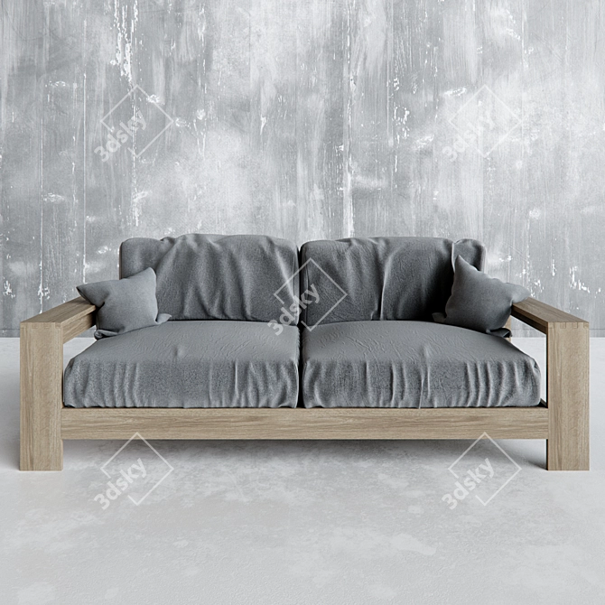 Elegant Walnut Wood Sofa 3D model image 2