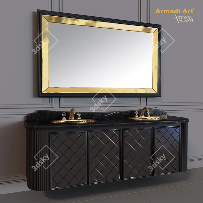 Avantgarde Notte2: Italian 2-Sink Suspended Cabinet 3D model image 1