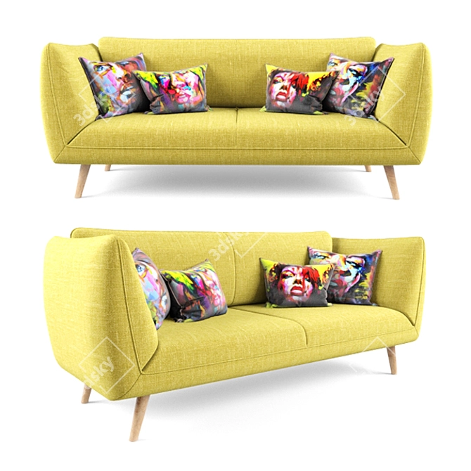 Vibrant Yellow Sofa with Francoise Nielly Print 3D model image 1