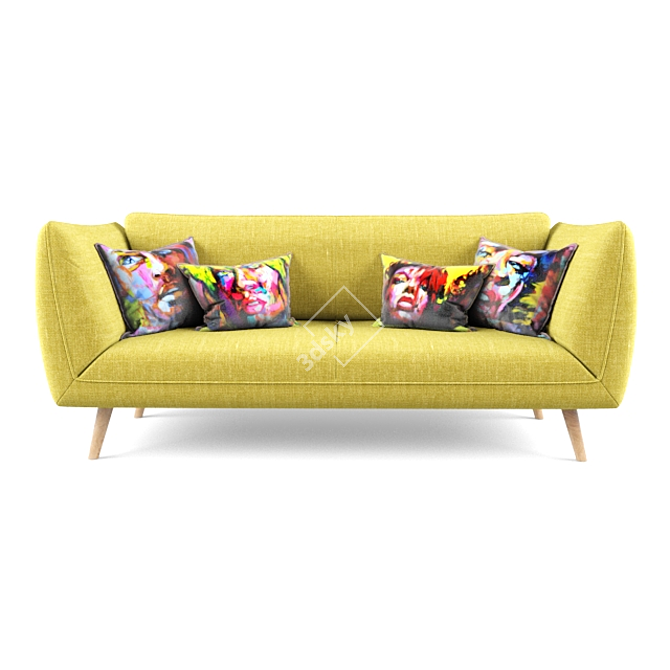 Vibrant Yellow Sofa with Francoise Nielly Print 3D model image 3