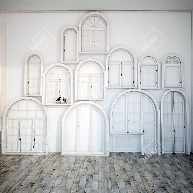 Classic Arch Windows with Decor Set 3D model image 2