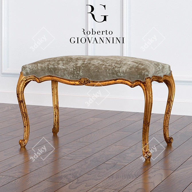 Elegant 4-Legged Bench with Shell Detail 3D model image 1