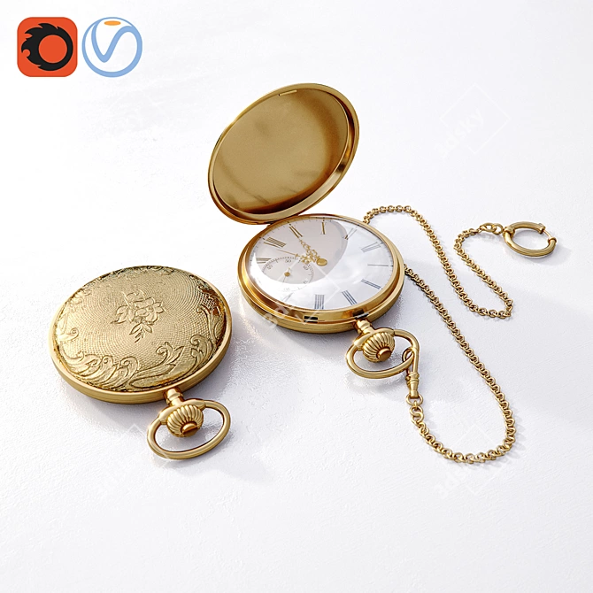 Vintage Golden Pocket Watch 3D model image 1