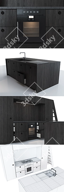 Modern Danish Oak Kitchen with Gaggenau Appliances 3D model image 2