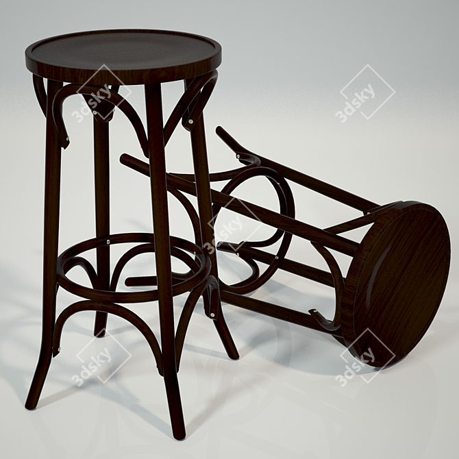 Vienna Style Bar Stool | Dark Walnut Finish 3D model image 1