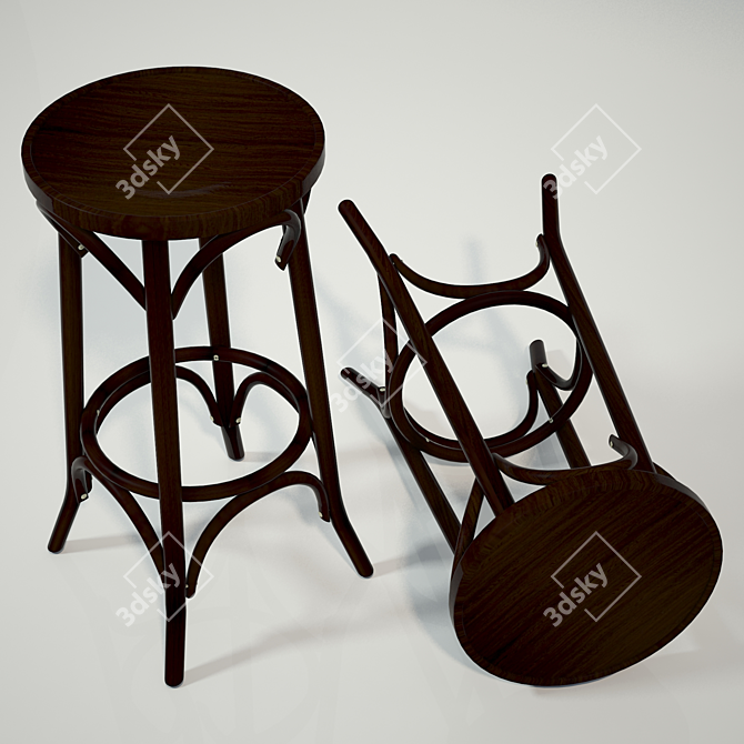 Vienna Style Bar Stool | Dark Walnut Finish 3D model image 3