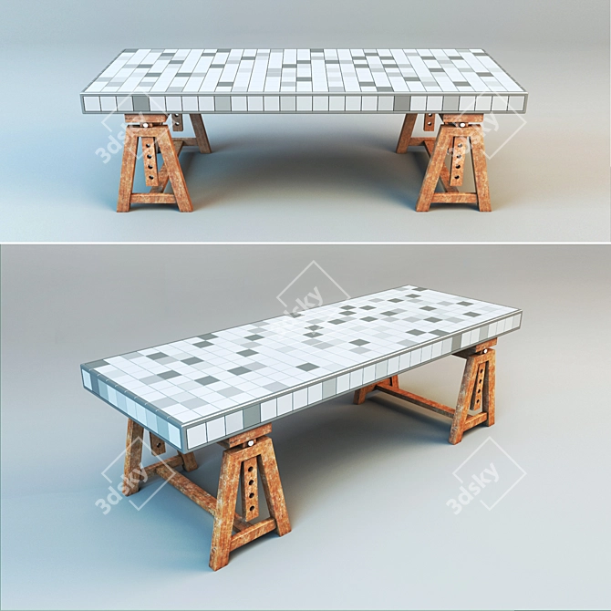 Vintage Workbench Tile Table 3D model image 2