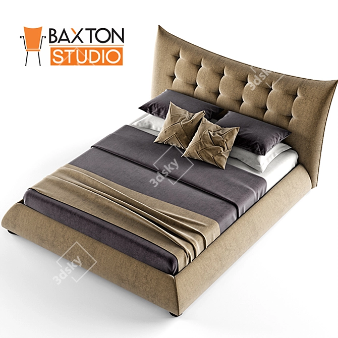 Elegant Dark Beige Linen Queen Bed 3D model image 1