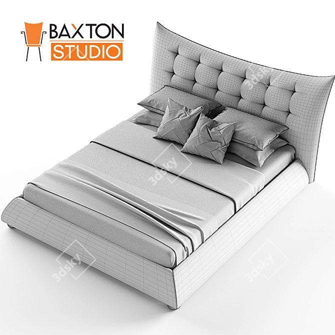 Elegant Dark Beige Linen Queen Bed 3D model image 2