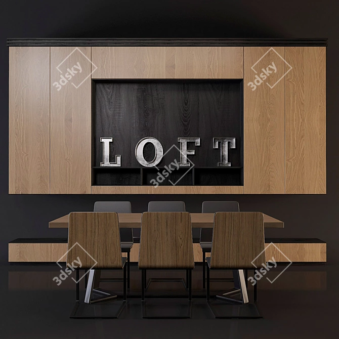 Modern Loft Dining Suite with TV Panel 3D model image 1