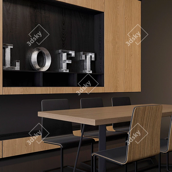 Modern Loft Dining Suite with TV Panel 3D model image 2