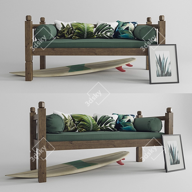 Tropical Vibes: Surfboard Sofa Set 3D model image 1