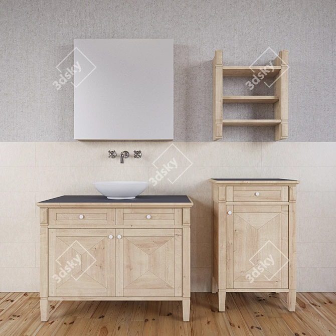 True Oak Bathroom Set 3D model image 1