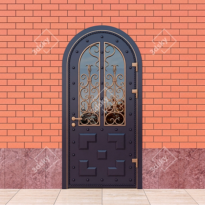 Sturdy Steel Entrance Door with Elegant Wrought Grille 3D model image 1