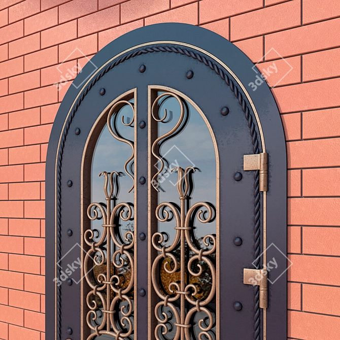 Sturdy Steel Entrance Door with Elegant Wrought Grille 3D model image 3