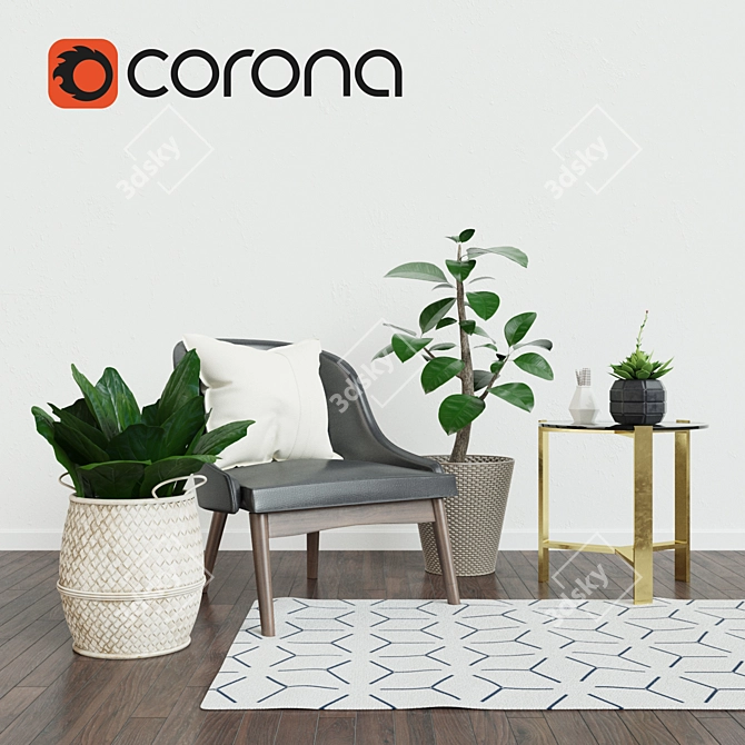 Cozy Seating with Greenery 3D model image 1