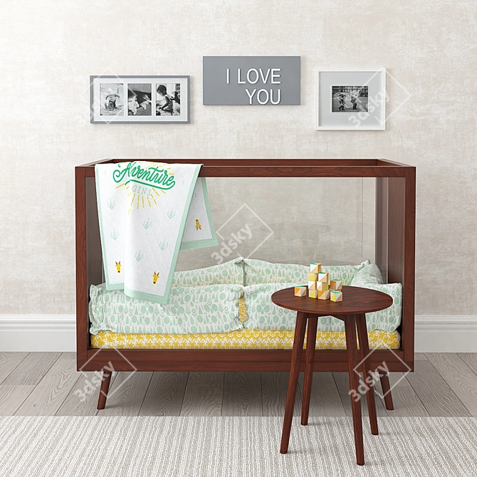 Acrylic Wood Bed: Modern and Elegant Children's Furniture 3D model image 1