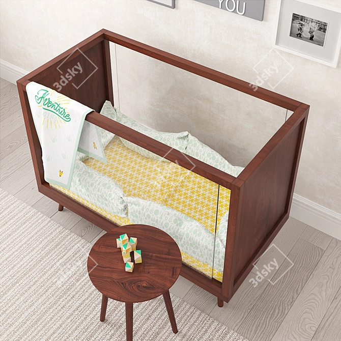 Acrylic Wood Bed: Modern and Elegant Children's Furniture 3D model image 2