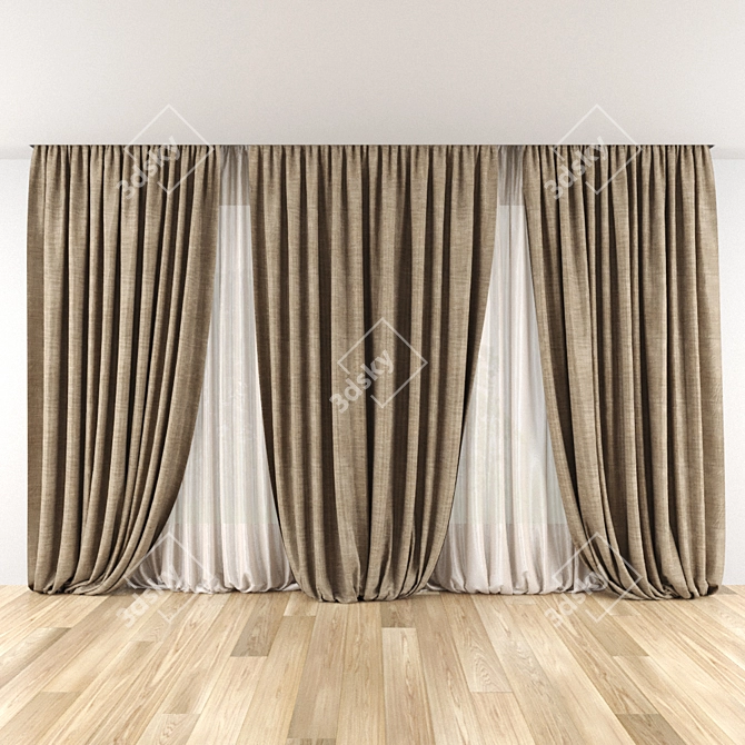 Sleek Ceiling-Mounted Curtain 3D model image 1