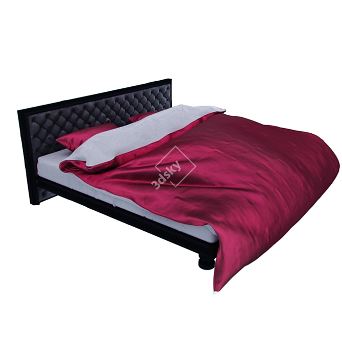 Modern Wood Bed with Leather Back & Silk/Cotton Cloth Design 3D model image 1