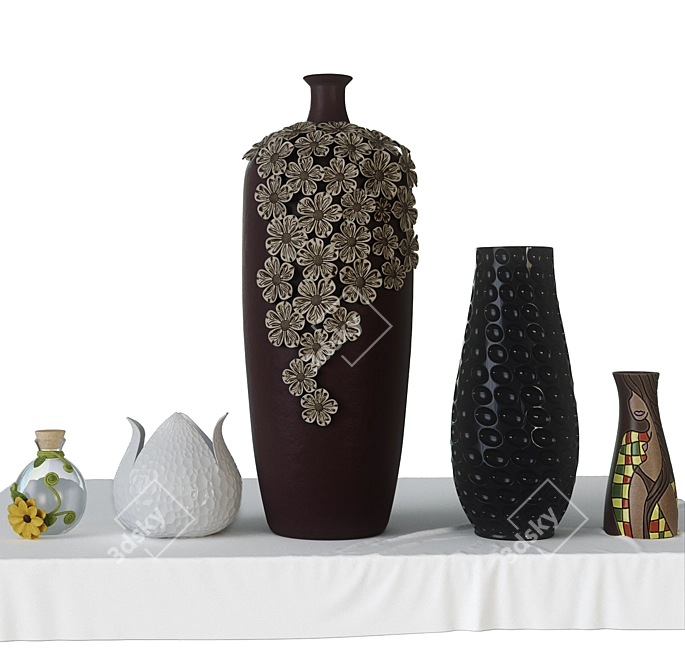 Elegant Set of Vases - Includes Tablecloth 3D model image 1