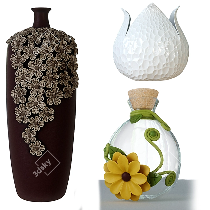 Elegant Set of Vases - Includes Tablecloth 3D model image 2