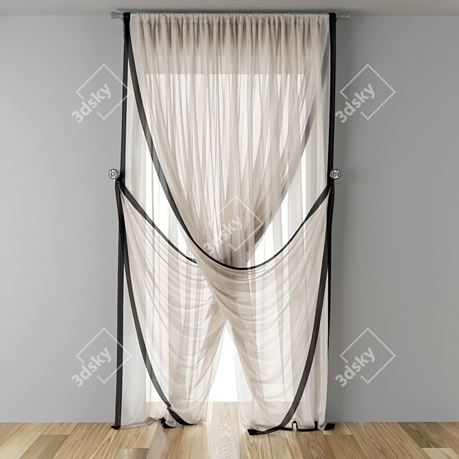 Double Layer Narrow Window Tulle 3D model image 1