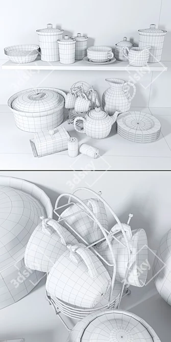 Rustic Kitchen Utensil Set 3D model image 3