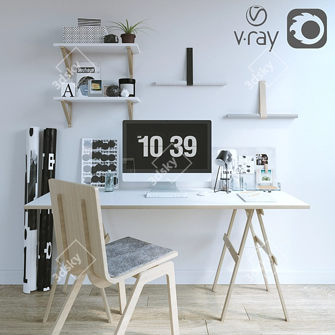 Stylish Desk with Chic Decor 3D model image 1