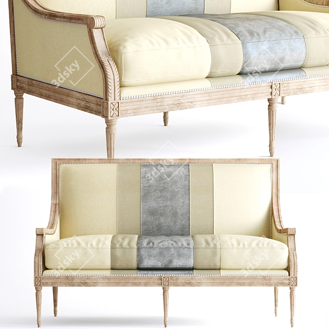 Elegant Buff Colorblock Settee: Massoud's Lilah 3D model image 1