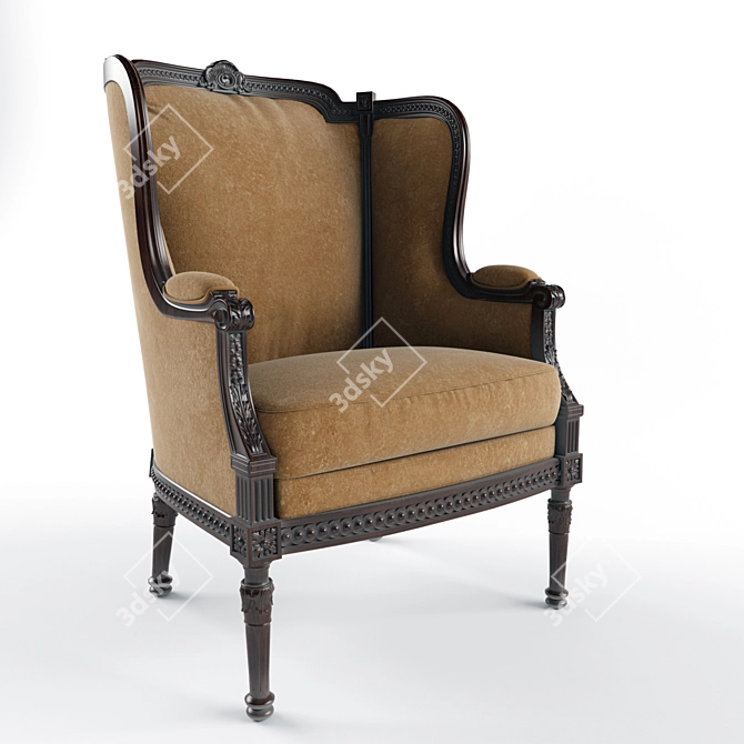 Title: Classic Woodcarved Armchair 3D model image 1