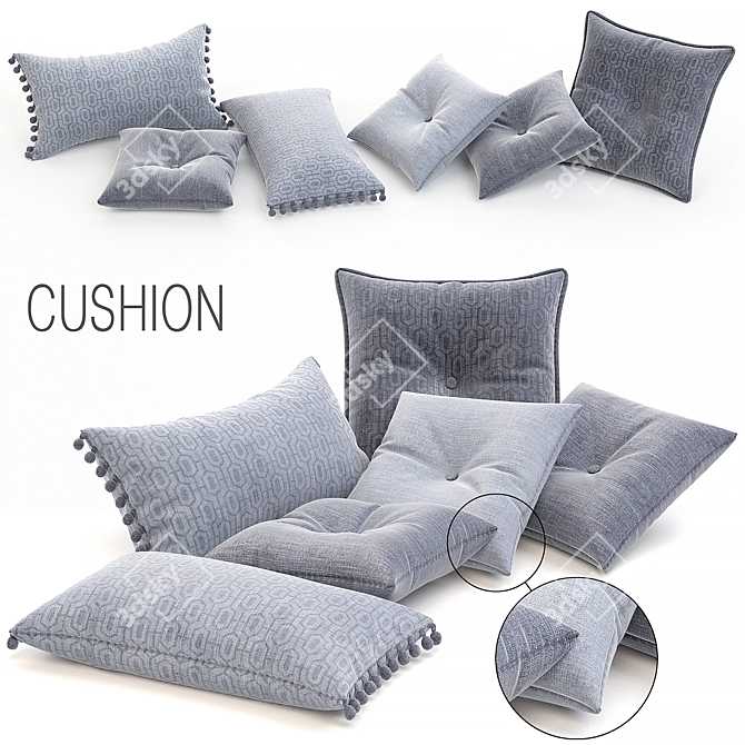 Folded Gray Decorative Cushion Set 3D model image 1